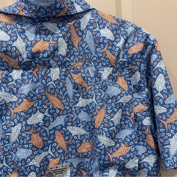 Columbia Super Slack Tide Camp Fishing Shirt M Blue Orange - Picture 8 of 11